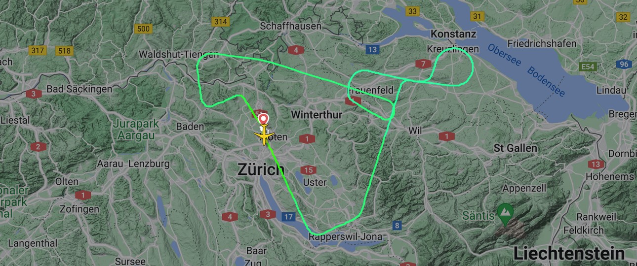 Route von LX2114 am 12. April: Wieder nach Zürich.