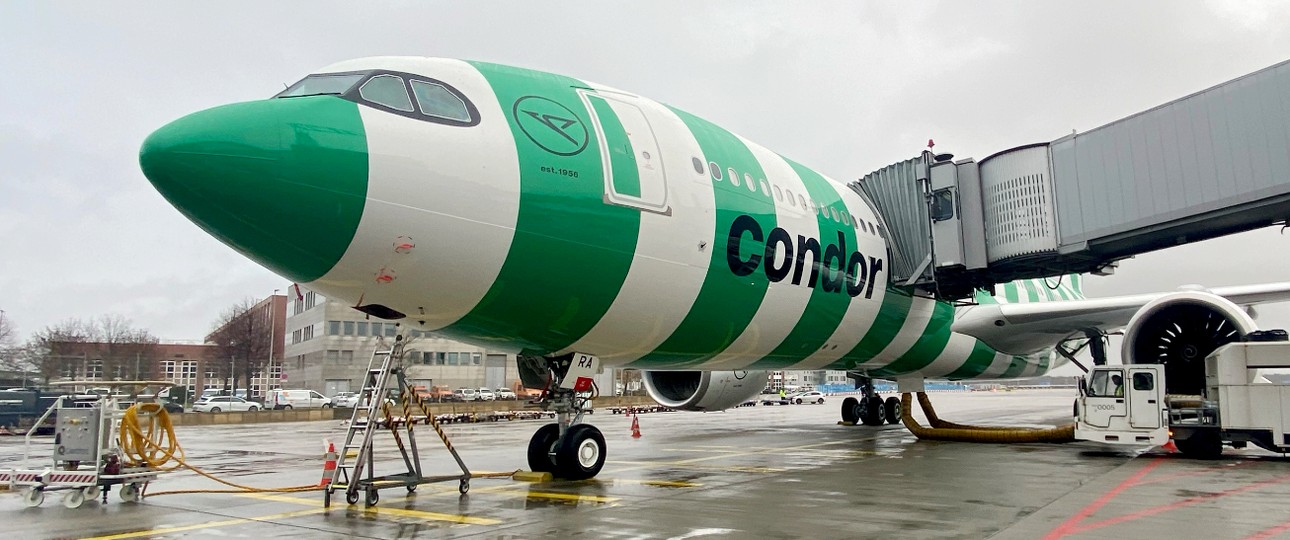 D-ANRA von Condor: Der erste A330 Neo der Airline muss auf Mauritius untersucht werden.