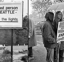 Die ikonische Werbetafel 1971 und Demonstranten: Es war Boeings erste große Krise.