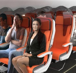 Das Konzept Glassafe der italienische Firma Avio Interiors: Sie schirmt Sitznachbarn auf Kopfhöhe voneinander ab.