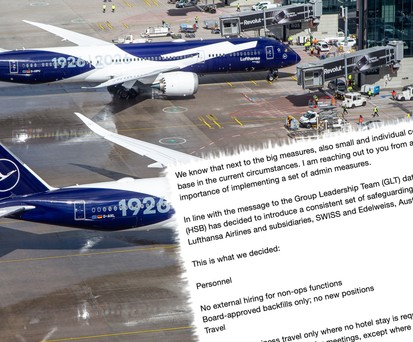 Jubiläumsflieger von Lufthansa, Mail des Vorstands (Faksimile): Die Gruppe spart kräftig