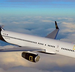 Boeing 757 in den Farben von National Geographic: Mit gutbetuchten Gästen unterwegs.