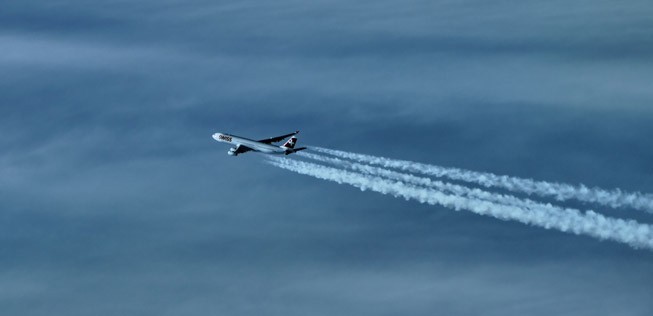 Airbus A340 der Swiss über dem Nordatlantik.