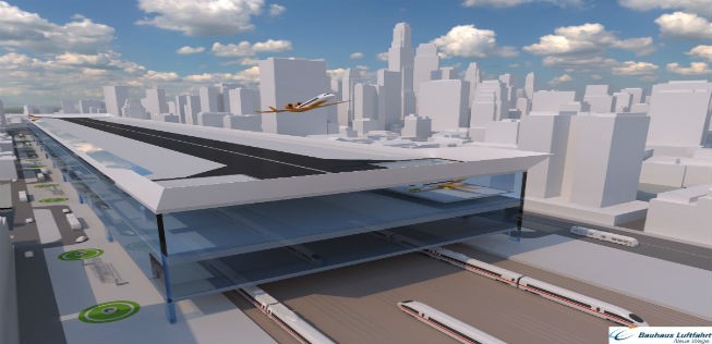 Vision für 2050: Fluggäste  werden dank CentAirStations gleich ab der Innenstadt zum Flughafen fliegen