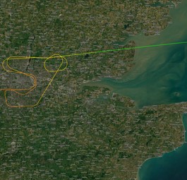 Flug BA919: Der Verlauf der Landeanflüge auf London-Heathrow  am 6. Juli.