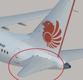 Höhenleitwerk einer Boeing 737 Max von Lion Air (im Kreis): Gegenläufige Kräfte.