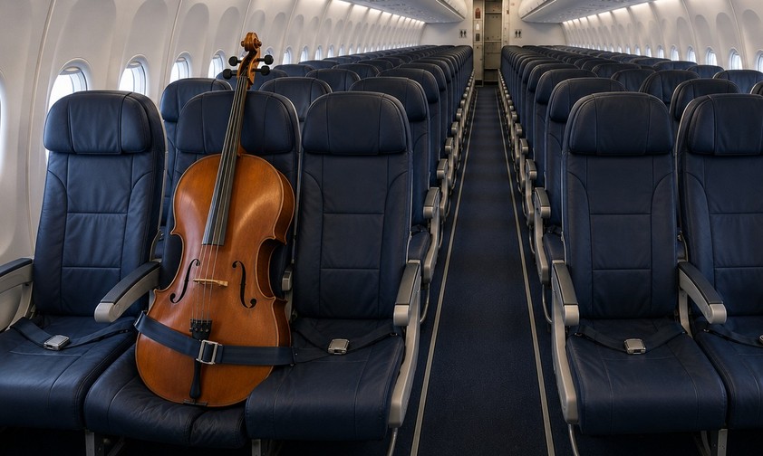 Cello im Flugzeug (Symbolbild): Es wird wohl immer noch einen Sitz brauchen. 