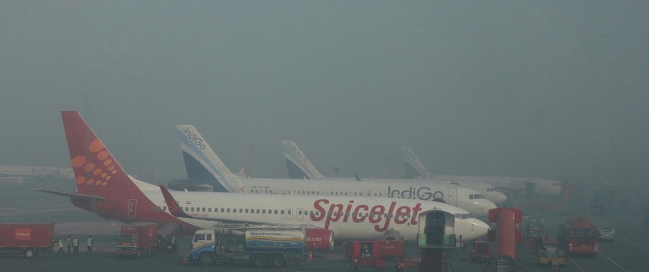 Smog am Flughafen von Delhi (Archivbild von 2017):  Miserable Sicht.