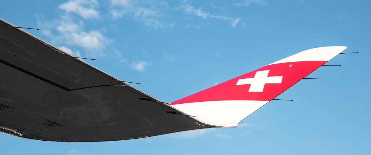 Winglet eines Airbus A220 von Swiss: Im Winter viel im Einsatz.