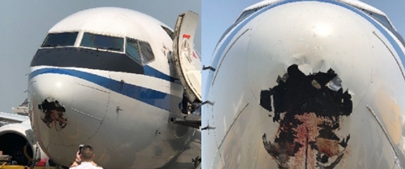 Schaden am Flugzeug von Air China: Erst am Boden bemerkt.