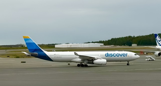 Der Airbus A330-300 von Discover. Ein Exemplar ohne Wifi.