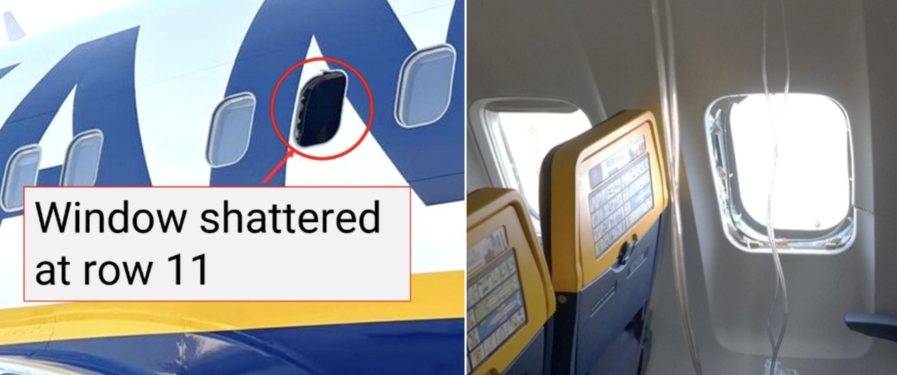 Von außen und innen zu sehen: der Fenster-Schaden an der Boeing 737.