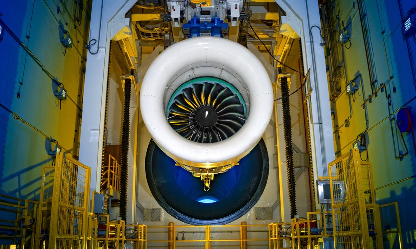 GTF-Triebwerk auf einem Prüfstand von Pratt and Whitney: Die Motoren müssen zur Inspektion.