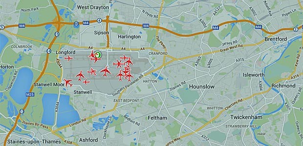London Heathrow: Kein Flug startet oder landet gerade.