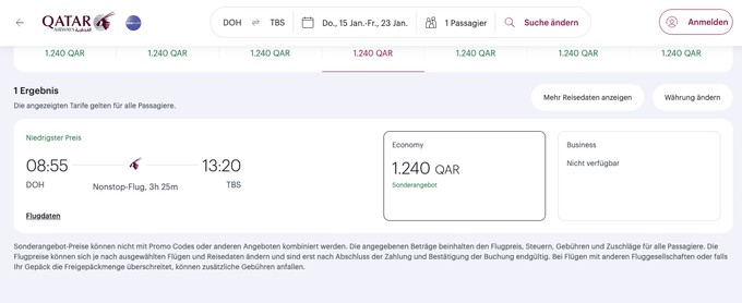 Eine Business Class wird auf den Flügen nicht angeboten.