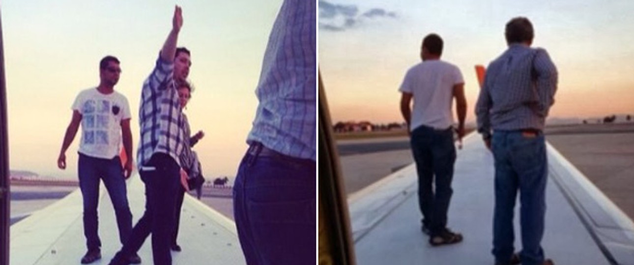 Passagiere auf Tragfläche: Die Reisenden waren stundenlang eingesperrt.