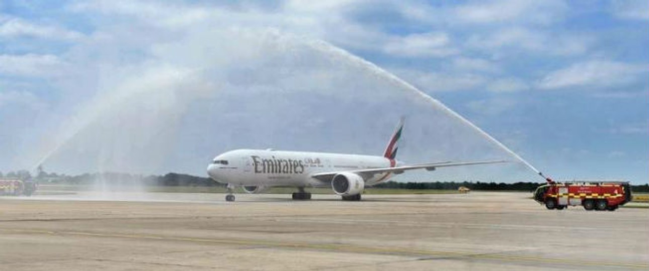 Emirates-Begrüßung in Stansted: Der dritte Londoner Flughafen der Airline.