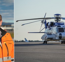 Flughafen-Bergen-Chef Helge Eidsnes und ein Hubschrauber: Wichtig für seinen Airport.
