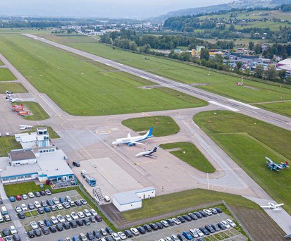 Flugplatz Altenrhein aus der Vogelperspektive: Mit der Sanierung im nächsten Sommer bleibt auch die Airline am Boden.
