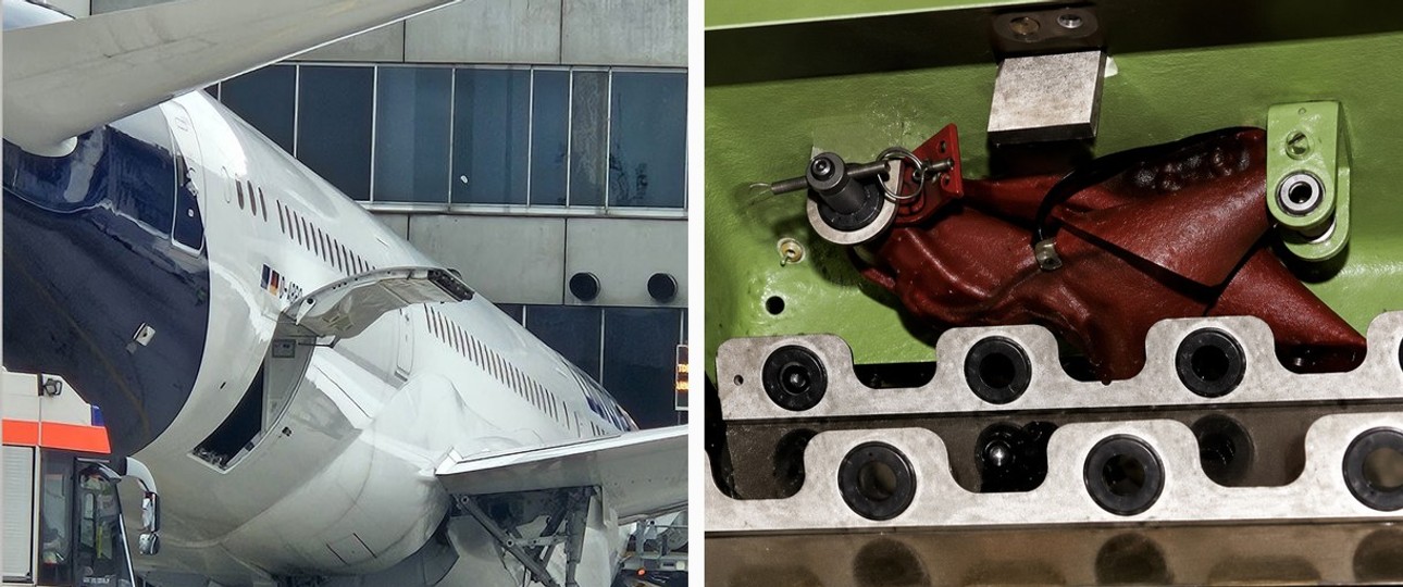 Die auf der Nase liegene Boeing 787, vergessener Verriegelungsstift: kleines Teil, großer WIrkung.