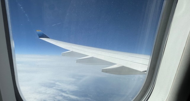 Blick aus dem Fenster: Discover Airlines fliegt mit AIrbus A330.