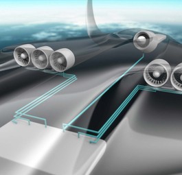 Konzeptgrafik eines Elektrohybridantriebs: Radikale Änderung des Flugzeuges.