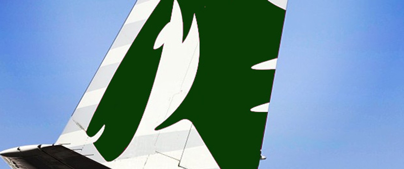 Heckflosse von Al Maha: Qatar-Logo in grün.