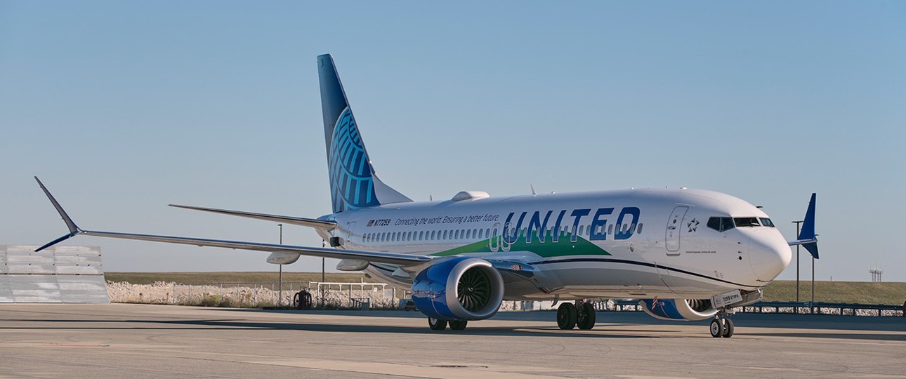 Boeing 737 Max: Dieses Flugzeug von United durfte mit 50 Prozent Biokerosin fliegen.