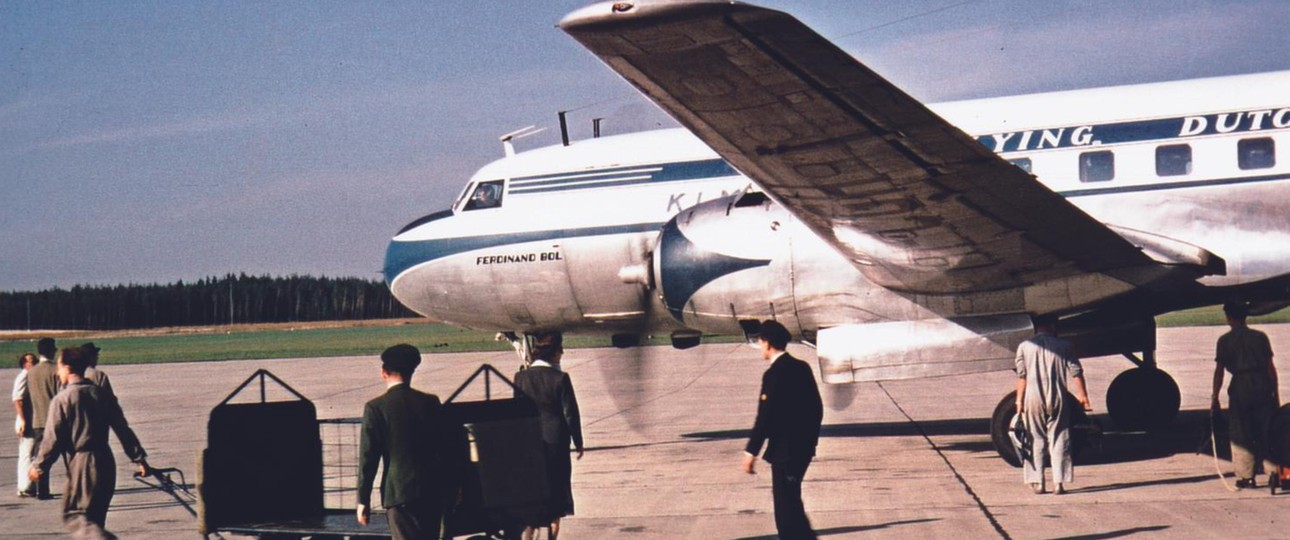 Eine Convair 340 von KLM am Flughafen Nürnberg: Hier zu sehen im Gründungsjahr des neuen Flughafens,  1955.