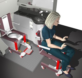 Das sind die Gewinner des Crystal Cabin Awards 2017: Die Hochschule für Angewandte Wissenschaften Hamburg siegte mit ihrem Konzept Smart Onboard Wheelchair in der Kategorie Universität. Der Rollstuhl kann dank eines speziell geformten Sitzes direkt über die Bordtoilette gerollt werden und ermöglicht es dem Passagier, unabhängig den Waschraum aufzusuchen.