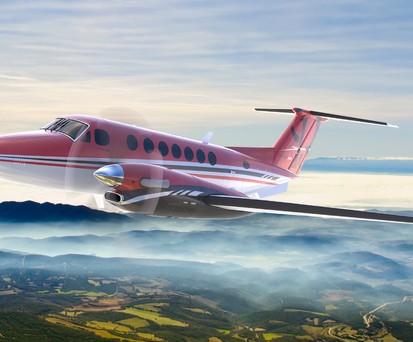 So sieht die Sonderedition der King Air 360 aus: Die Lackierung soll an die Anfänge des Flugzeugs erinnern.