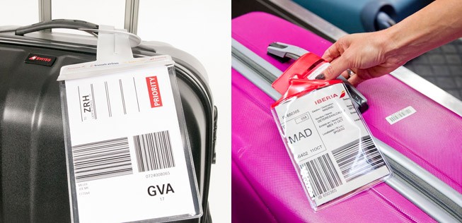 Selbst gedruckte Etiketten von Swiss und Iberia: Kostet weniger.
