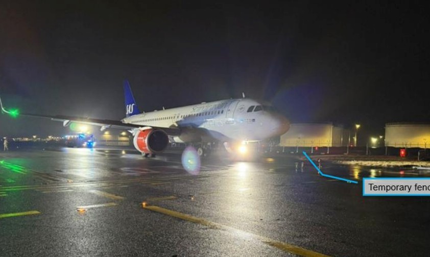 Airbus A320 Neo von SAS: Das Flugzeug nach dem es kurz vor dem Flughafenzaun zum Stehen gekommen.