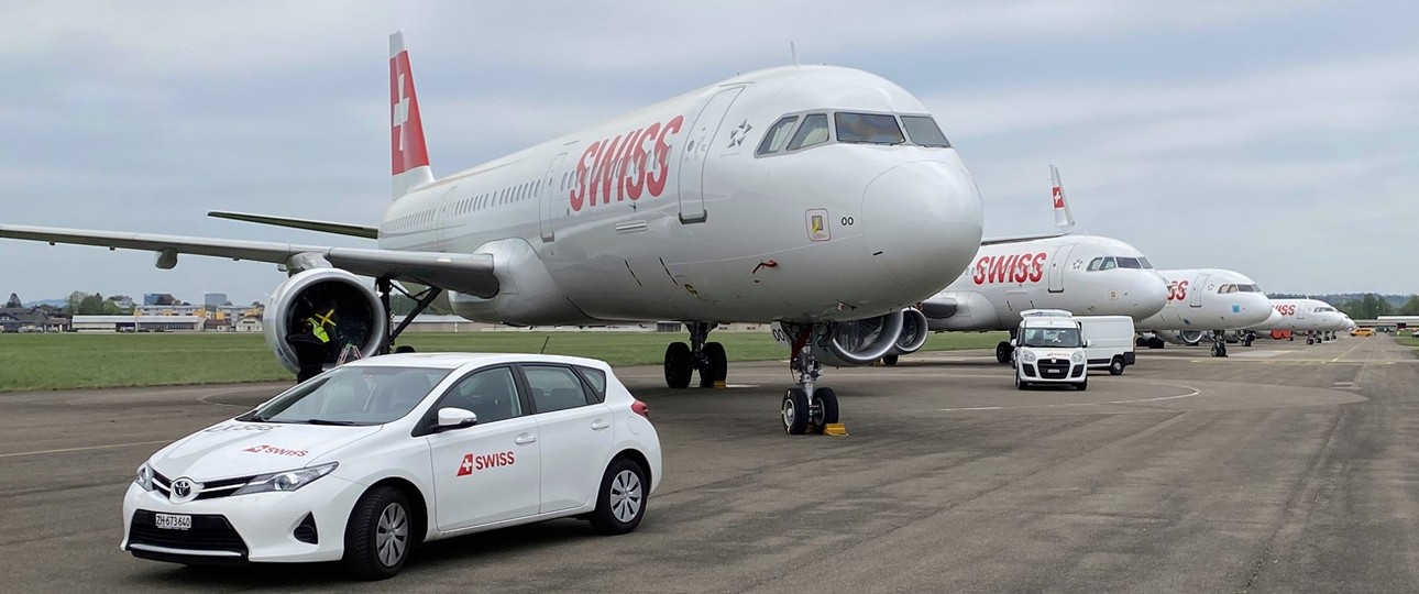 Geparkte Flieger von Swiss: Im vergangenen April und Mai waren weniger als zehn Prozent der Flieger im Einsatz.