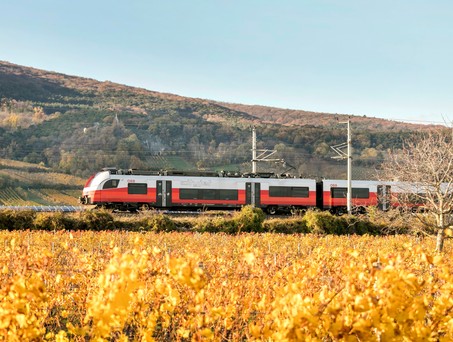 Zug der ÖBB: Der öffentliche Personennahverkehr ist die beliebteste Option zur Anreise zum Flughafen Wien.