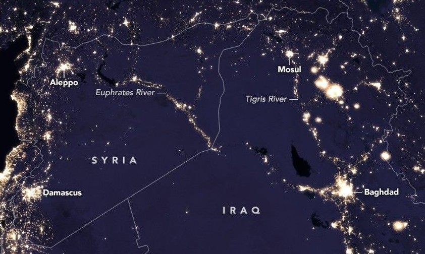 Syrien in der Nacht: Neuer Flugkorridor ermöglicht neue Flugrouten.