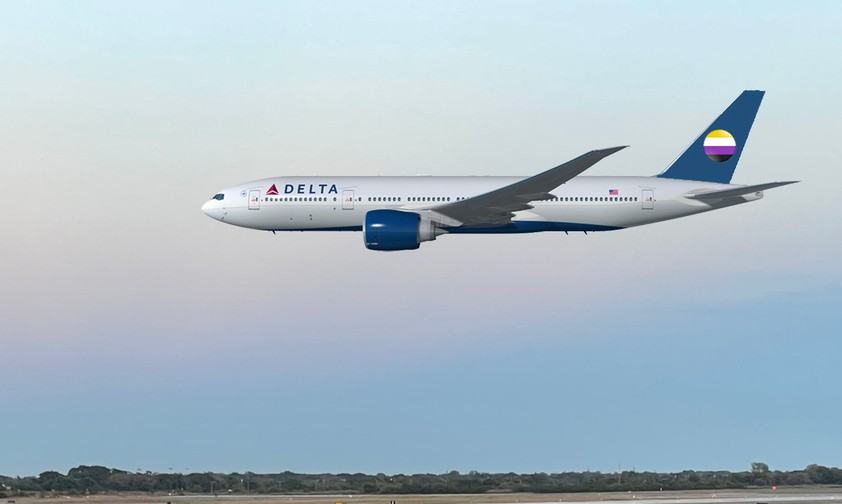 Flieger von Delta mit non-binärer Flagge: Die Airline stellt um.