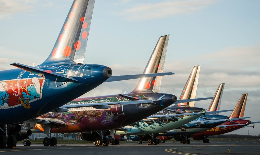 Brussels' Flieger mit belgischen Speziallackierungen: Auch sie bleiben am Boden.