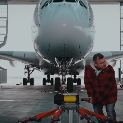 Airbus A380 von Lufthansa: Der Superjumbo wurde von einem Akkuschrauber gezogen.