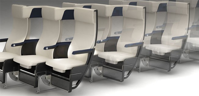 Der neue Sitz Cozy Suite: er ist versetzt und dadurch platzsparend: und soll so für Passagiere und Airlines vorteilhaft sein.