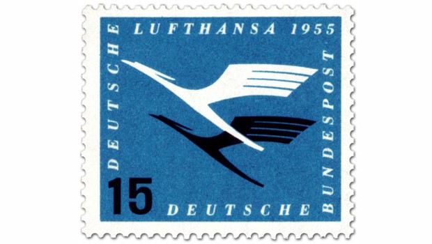In der Bundesrepublik schaffte es eine Airline auf eine Briefmarke. Im März 1955 erschien eine Sondermarke mit Lufthansa-Logo in einer Auflage von zehn Millionen Stück. Der Preis damals: 15 Pfennige.