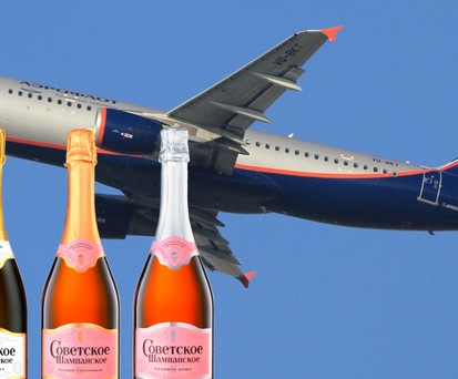 Airbus A320 von Aeroflot, Sovetskoye Shampanskoye: Der «sowjetische Champagner» wird bis heute in Russland vertrieben - und soll nun den echten ersetzen.