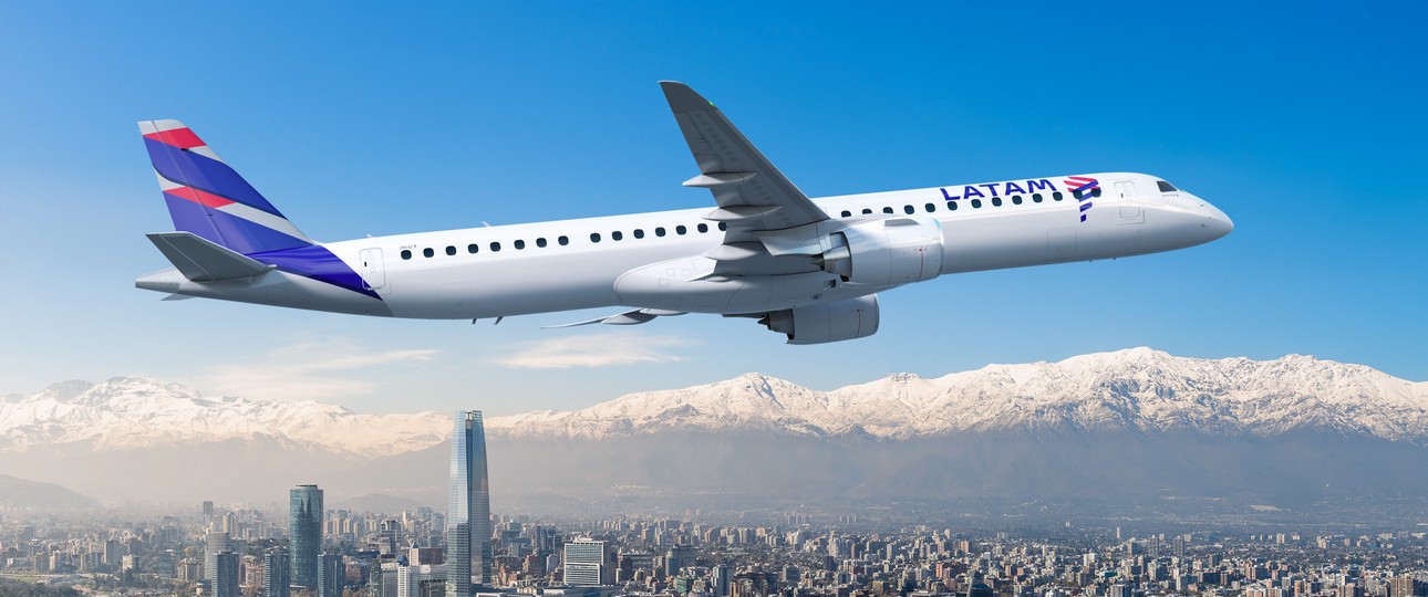 Embraer E195-E2 von Latam über Santiago (Computergrafik): Bald schon Realität.