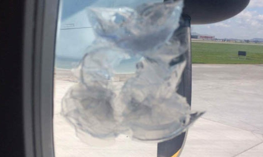 Beschädigtes Fenster: Die Fluglinie untersucht.