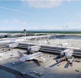 So soll der neue Flugsteig des Terminals 1 nach der Eröffnung 2026 aussehen. Aktuell ...