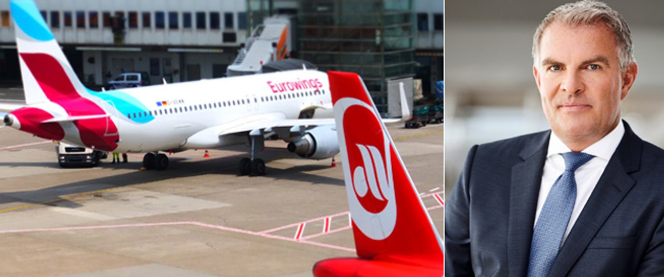 Maschinen von Lufthansa-Tochter Eurowings und Air Berlin sowie Carsten Spohr: Der Lufthansa-Chef hat einen Termin beim Notar.