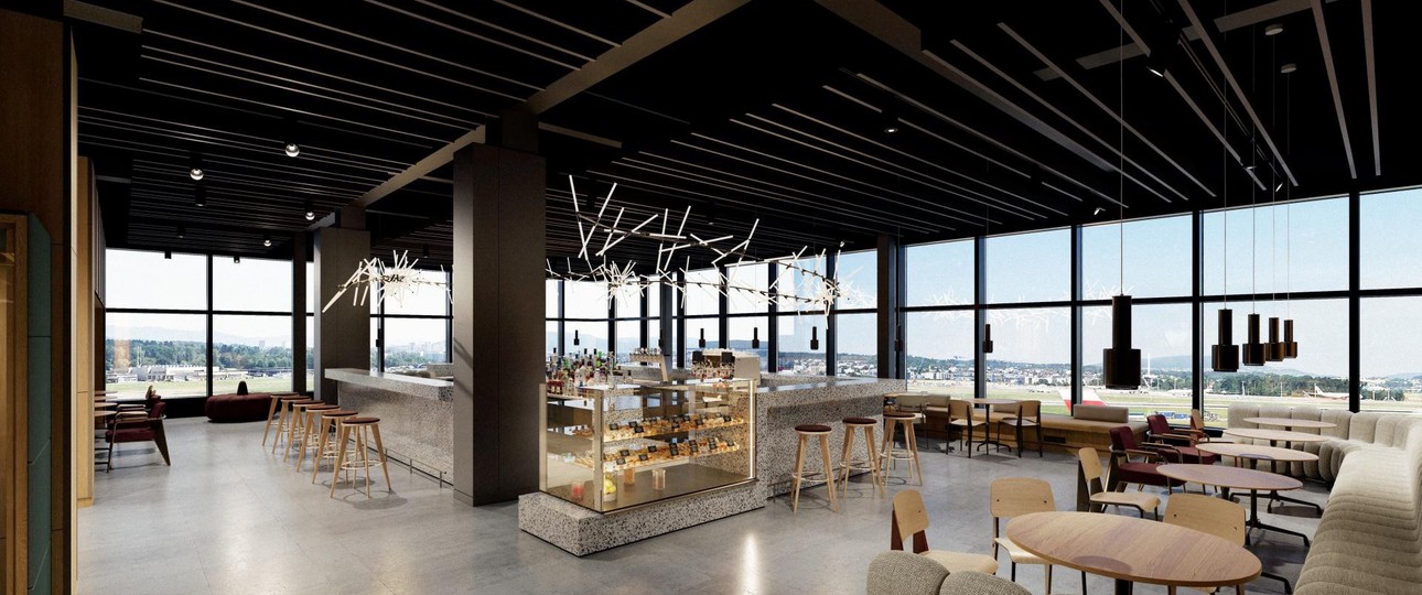 Darstellung der neuen Senator-Lounge im Dock B: Swiss baut neue Lounges am Flughafen Zürich.