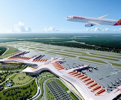 Boeing 787 von Sun Phu Quoc Airways über dem neuen Flughafen Phu Quoc (Computerskizze): Bald WIrklichkeit.