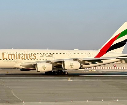 Airbus A380 von Emirates in Dubai:kern des Erfolgsmodells.