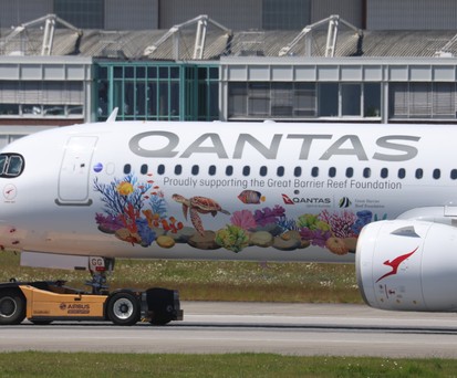 Neuer Airbus A321 XLR für Qantas: Mahnt zum Schutz der Korallenriffe.